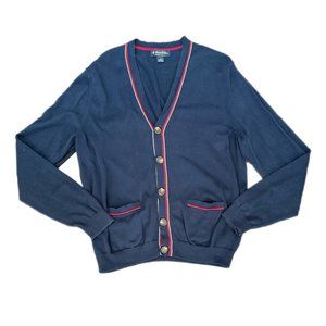 Vintage Brooks Brothers Navy Red White Button Up Cotton Cardigan | Size Large